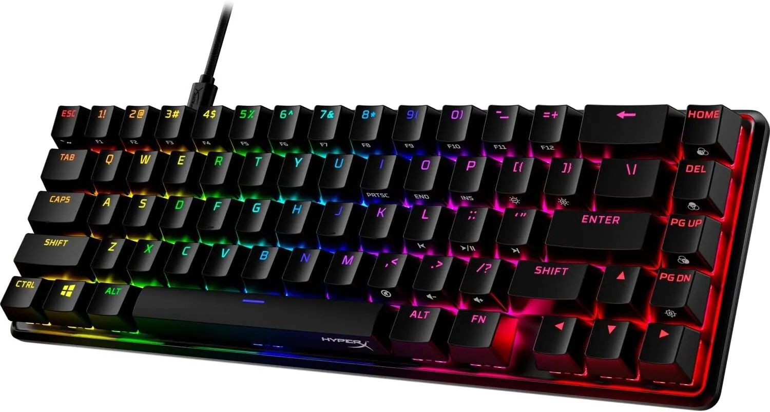 HyperX Alloy Origins 65 Mechanical Gaming Keyboard PBT RGB Backlit Aqua Switch ABS Keycaps Compatible PS5, PS4, Xbox Series X|S, NGENUITY Software, Windows, Laptop Computer Desk Setup, Black (Renewed)