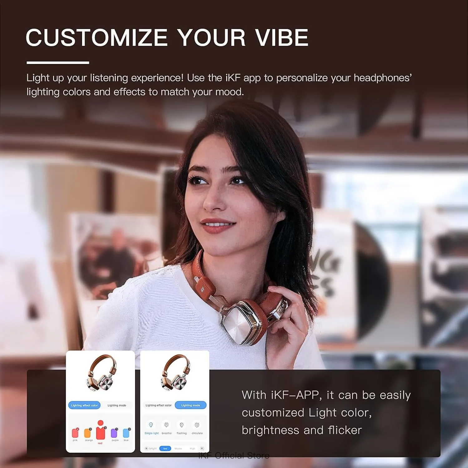 iKF R2 Pro Retro Metal Leather Wireless Headphones with ANC -45dB, 40mm HiFi Drivers, 75H Playback, Bluetooth 5.4 & AUX, Customizable Lighting, ENC 5-Mic Clear Calls, Low Latency,App Control, Black