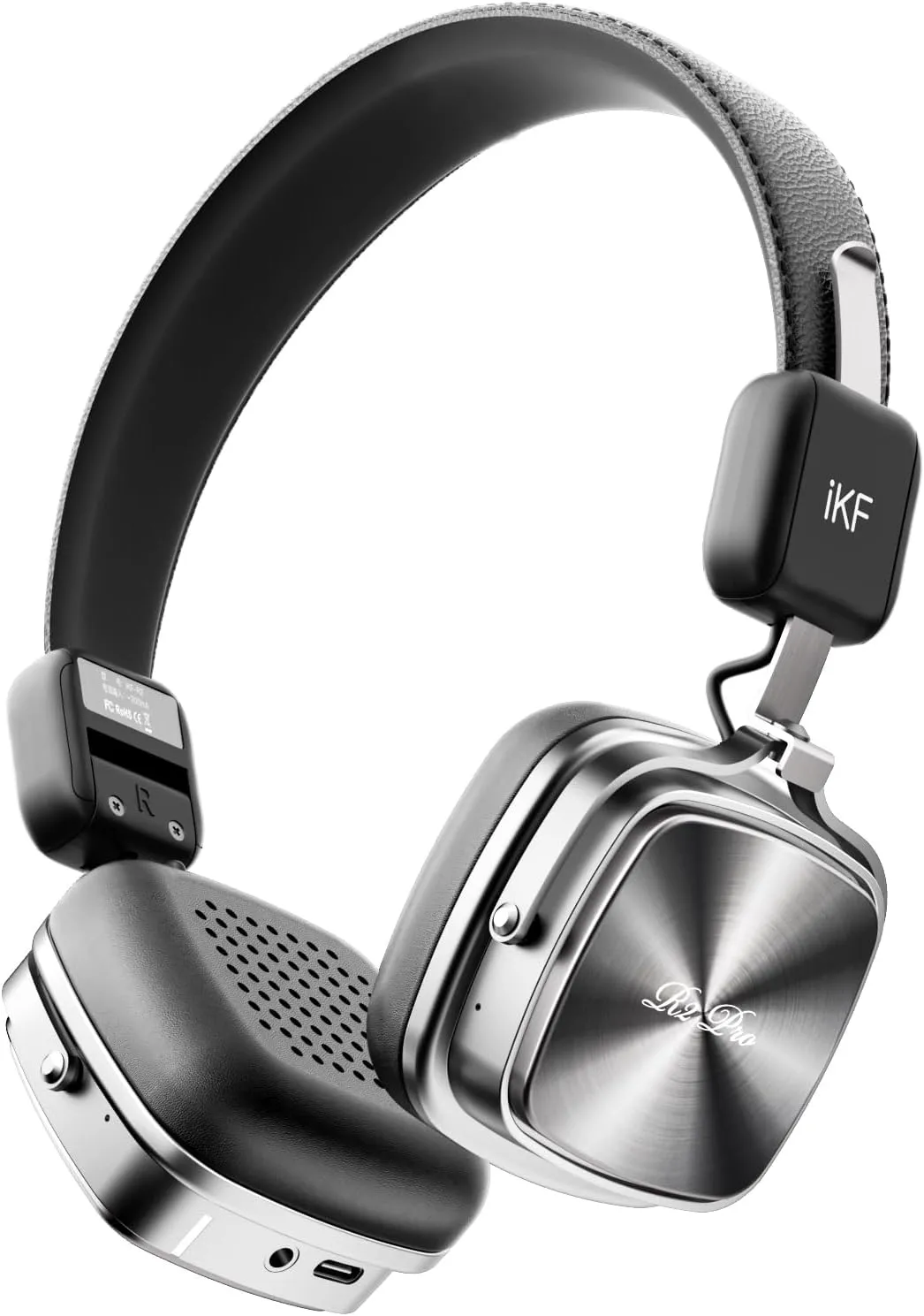iKF R2 Pro Retro Metal Leather Wireless Headphones with ANC -45dB, 40mm HiFi Drivers, 75H Playback, Bluetooth 5.4 & AUX, Customizable Lighting, ENC 5-Mic Clear Calls, Low Latency,App Control, Black