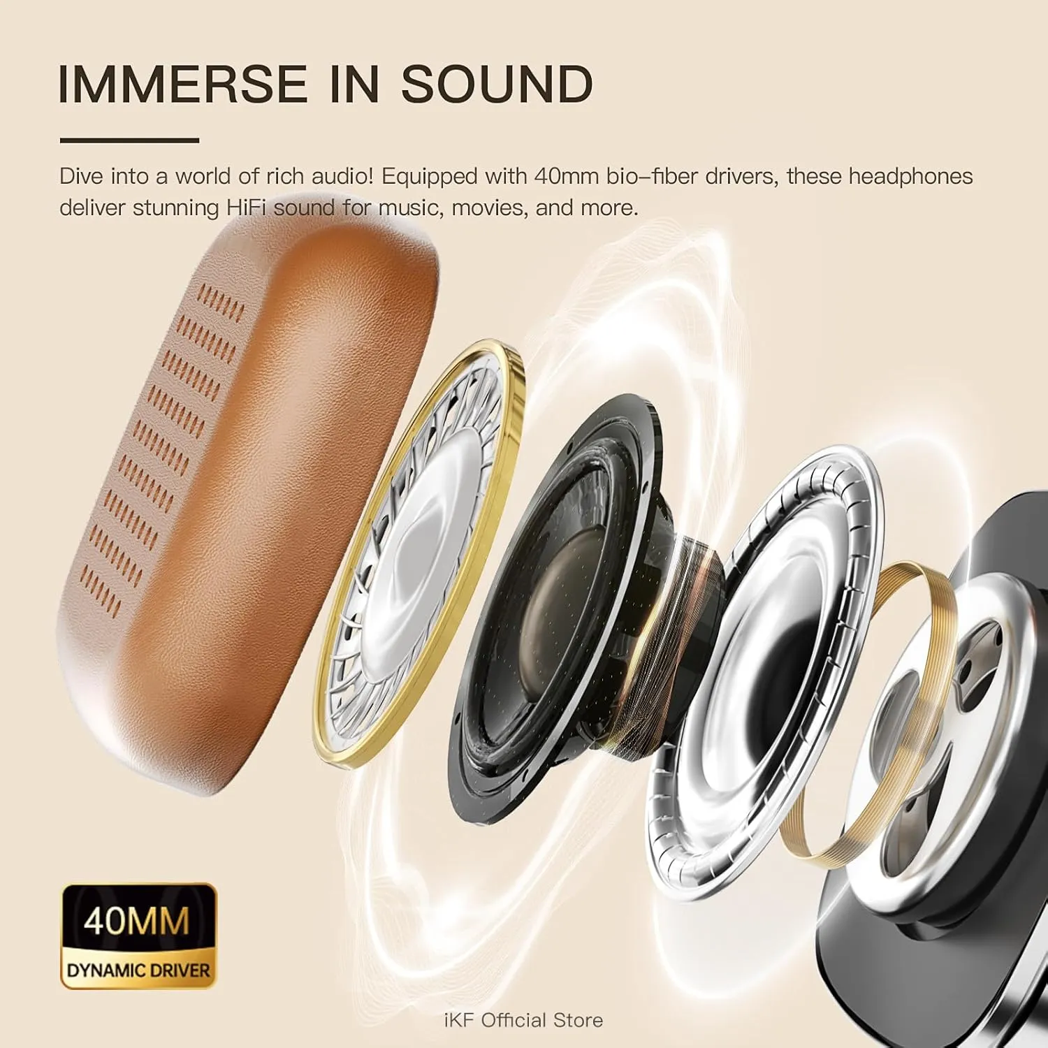 iKF R2 Pro Retro Metal Leather Wireless Headphones with ANC -45dB, 40mm HiFi Drivers, 75H Playback, Bluetooth 5.4 & AUX, Customizable Lighting, ENC 5-Mic Clear Calls, Low Latency,App Control, Black