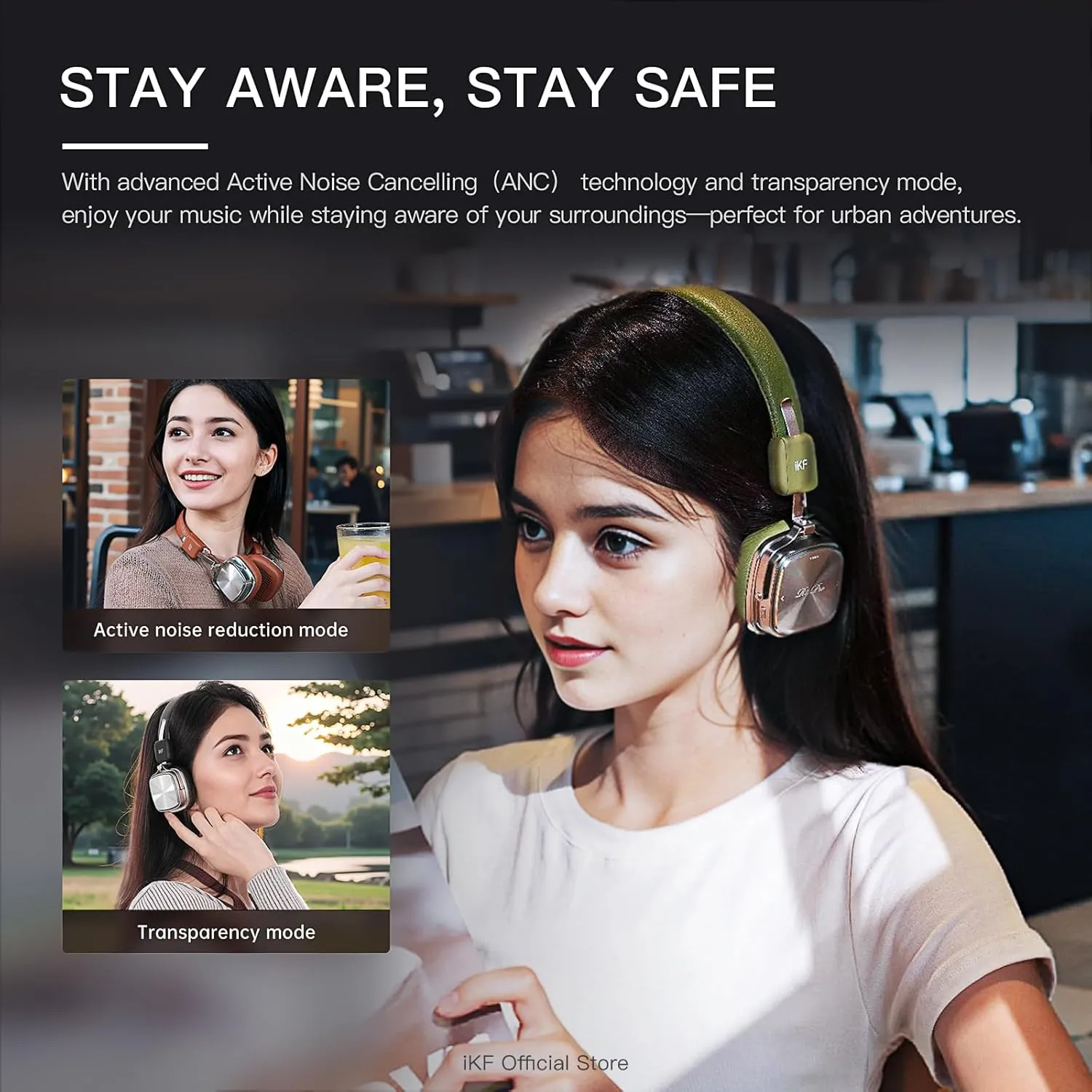 iKF R2 Pro Retro Metal Leather Wireless Headphones with ANC -45dB, 40mm HiFi Drivers, 75H Playback, Bluetooth 5.4 & AUX, Customizable Lighting, ENC 5-Mic Clear Calls, Low Latency,App Control, Black