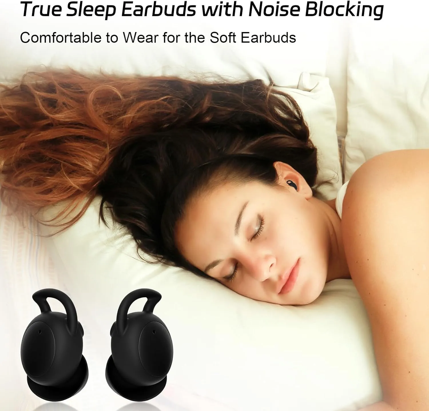 Invisible Sleep Headphones, Sleep Earbuds for Side Sleepers, Mini Sleepbuds Comfortable Noise Blocking, IPX6 Waterproof Bluetooth 5.3 Wireless Earbuds for Sleeping, Workout, Black