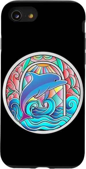 iPhone SE (2020) / 7 / 8 Stained Glass Art Dolphin Colorful Glasswork Design Case