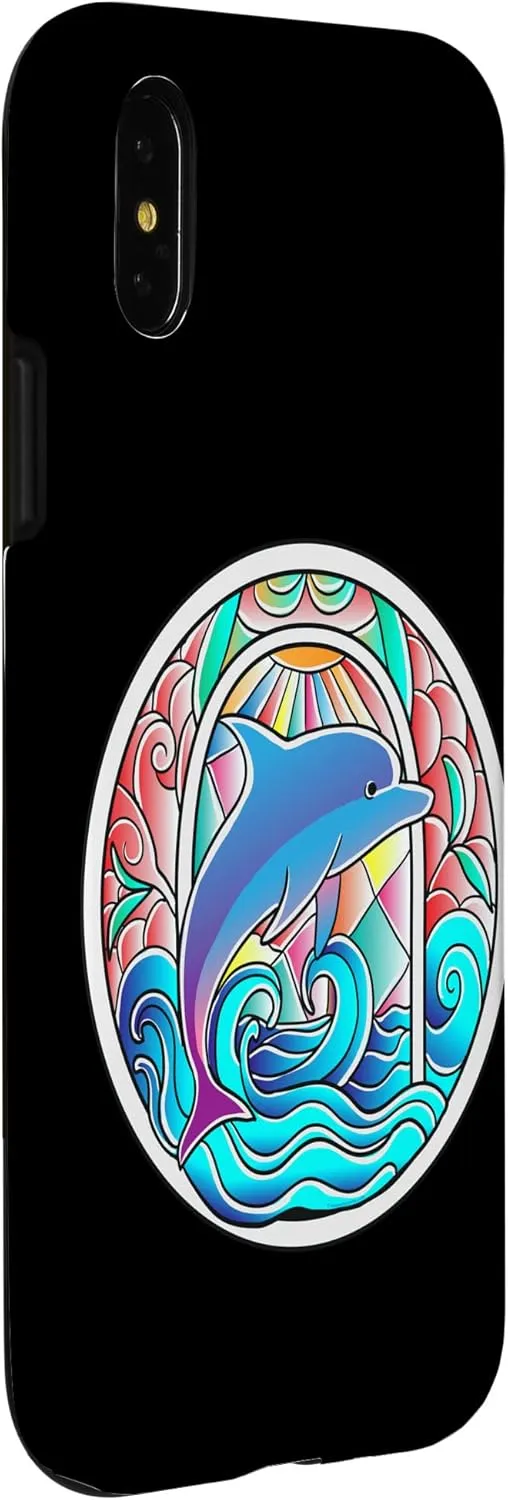 iPhone X/XS Stained Glass Art Dolphin Colorful Glasswork Design Case