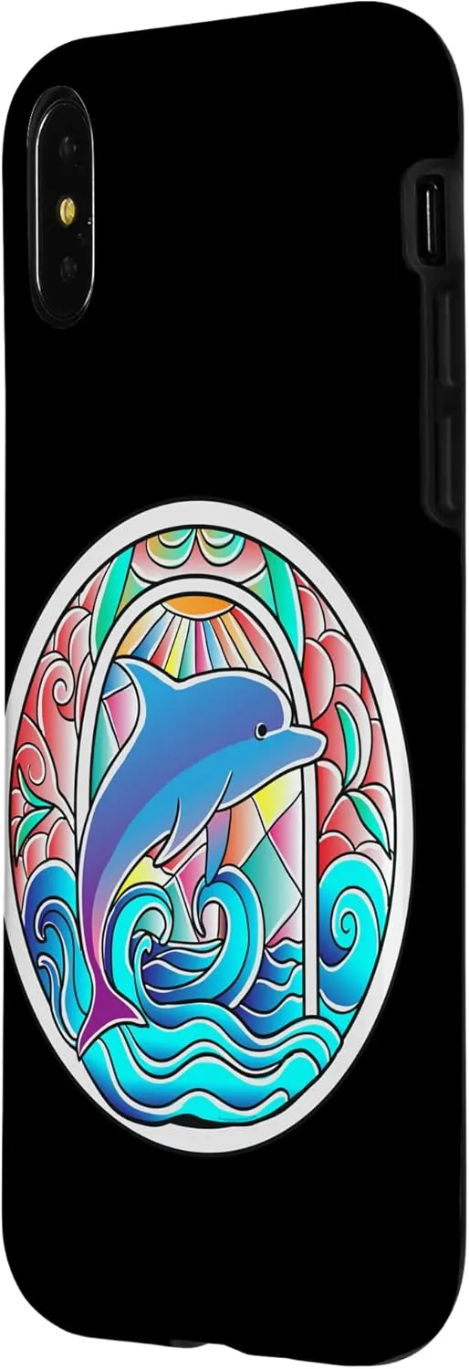 iPhone X/XS Stained Glass Art Dolphin Colorful Glasswork Design Case