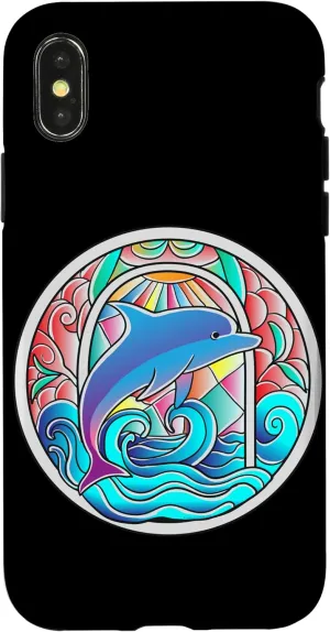 iPhone X/XS Stained Glass Art Dolphin Colorful Glasswork Design Case