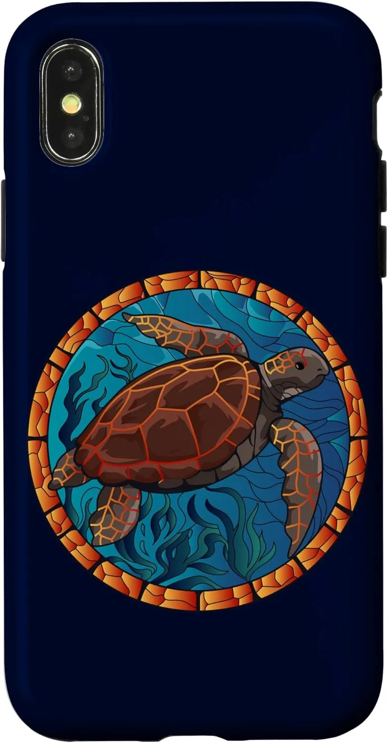 iPhone X/XS Stained Glass Art Sea Turtle Colorful Glasswork Design Case