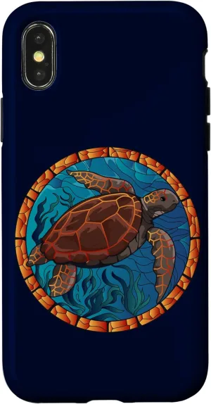 iPhone X/XS Stained Glass Art Sea Turtle Colorful Glasswork Design Case