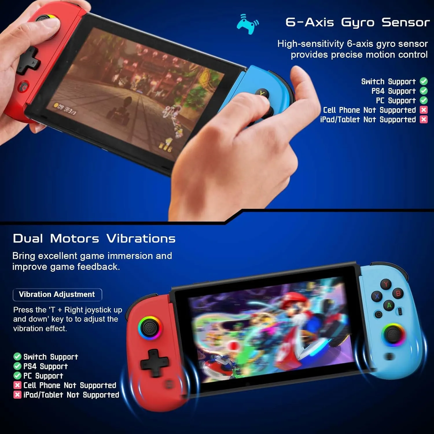 Joso Mobile Gaming Controller for iPhone/iPad/Tablet, Android Wireless Controller with Hall Effects Joysticks, Support PC/Switch, Play Cloud Games/PS Remote Play/COD/Genshin Impact & More - Blue Red