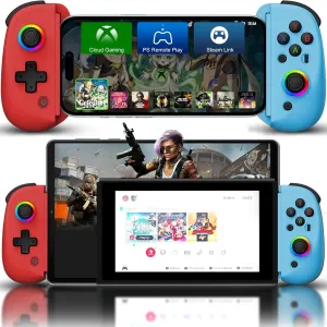 Joso Mobile Gaming Controller for iPhone/iPad/Tablet, Android Wireless Controller with Hall Effects Joysticks, Support PC/Switch, Play Cloud Games/PS Remote Play/COD/Genshin Impact & More - Blue Red