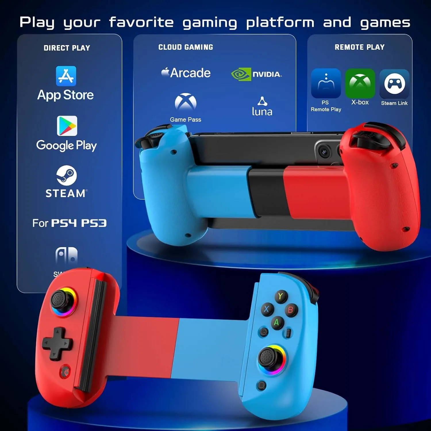 Joso Mobile Gaming Controller for iPhone/iPad/Tablet, Android Wireless Controller with Hall Effects Joysticks, Support PC/Switch, Play Cloud Games/PS Remote Play/COD/Genshin Impact & More - Blue Red