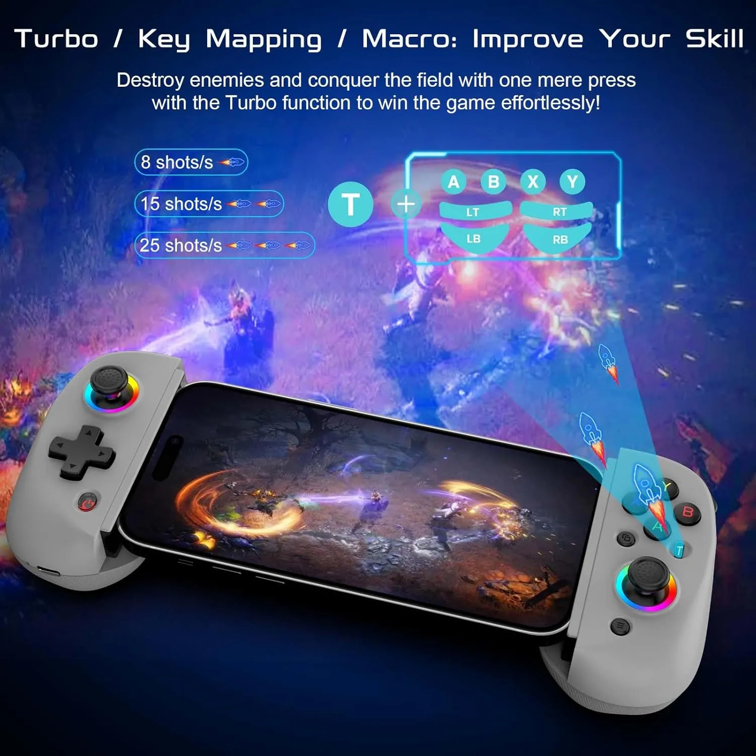 Joso Mobile Gaming Controller for iPhone/iPad/Tablet, Android Wireless Controller with Hall Effects Joysticks, Support PC/Switch, Play Cloud Games/PS Remote Play/COD/Genshin Impact & More - Grey
