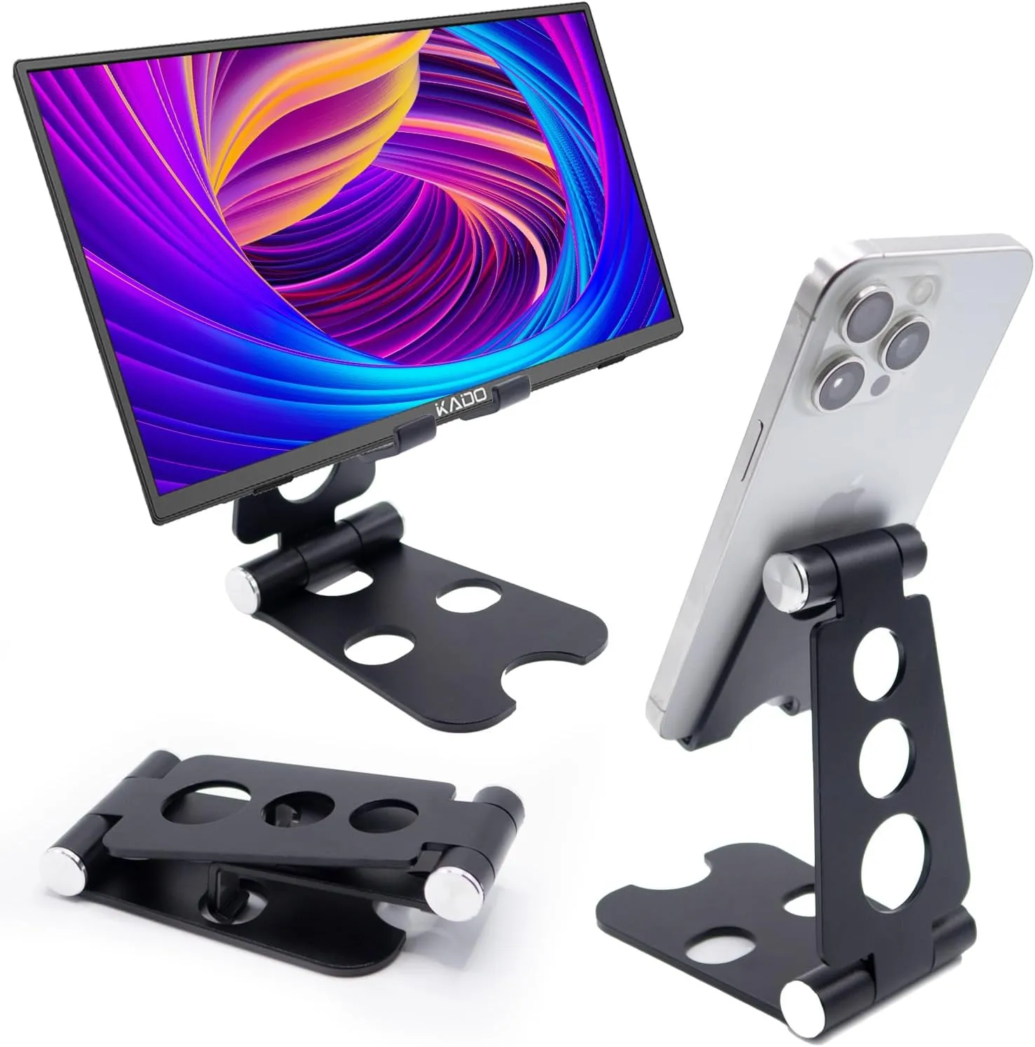Kado Aluminum Alloy Tablet Stand for Portable Monitor Up to 16", Foldable iPad Stand Holder Adjustable, Computer Office Desk Accessories for Kindle, Switch, iPad Pro/Air/Mini, iPhone Pro/Max/Plus