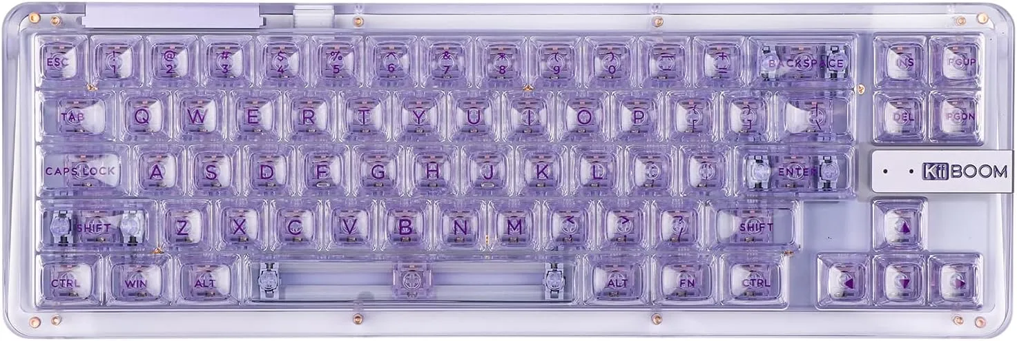 KiiBoom Phantom 68 65% Hot Swappable Crystal Gasket-Mounted Mechanical Keyboard, BT5.0/2.4GHz/USB-C Wired Wireless NKRO Gaming Keyboard with South-Facing RGB, 4000mAh Battery for Win/Mac(Purple)