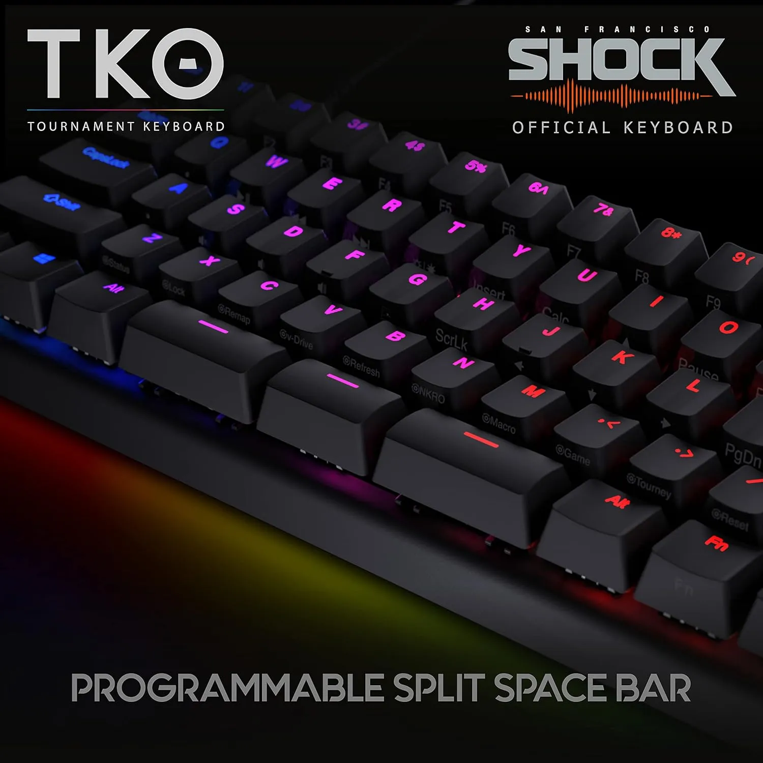 KINESIS Gaming TKO Mechanical Keyboard | Tactile Brown Switches | 60% Layout | Split Spacebar | Hotswap | PBT Keycaps | Aluminum Body | SF Shock Limited Edition Travel Case