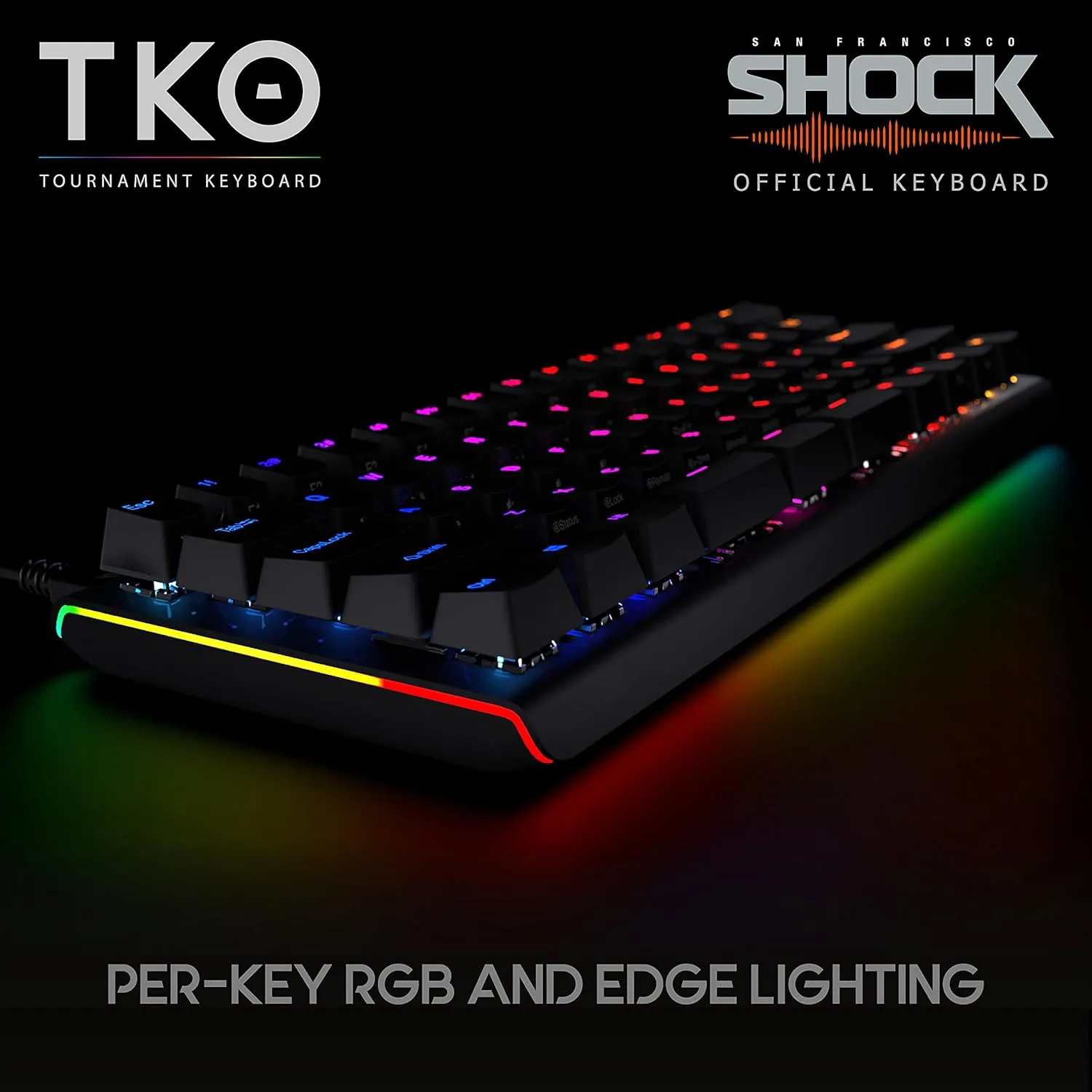 KINESIS Gaming TKO Mechanical Keyboard | Tactile Brown Switches | 60% Layout | Split Spacebar | Hotswap | PBT Keycaps | Aluminum Body | SF Shock Limited Edition Travel Case