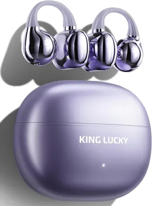 King Lucky Clip on Earbuds Open Ear Wireless Bluetooth 5.4 Headphones with Mic,50H Play,Noise Cancelling,Waterproof,Sports Ear Buds,Comfortable for Small Ears & Glasses Wearers,Workouts (Purple)
