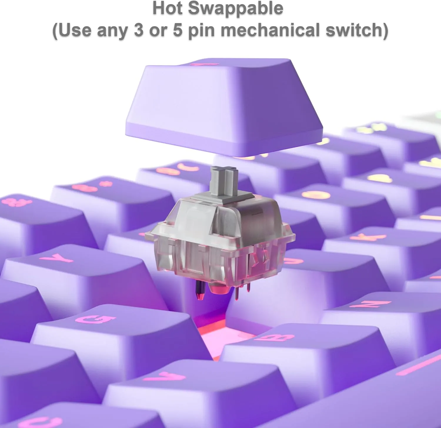 KRAKEN KEYBOARDS Purple Cloud Edition Kraken Pro 60 | White & Purple 60% HOT SWAPPABLE Mechanical Gaming Keyboard for Gaming On PC, Xbox, PlayStation & MAC (Purple Cloud | Silver Switches)
