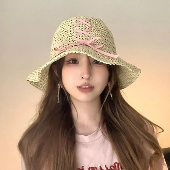 Lace-Up Straw Sun Hat