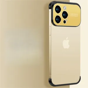 Large Window Lens Protector Corner Pad Case for iPhone 14 13 Pro Max Shockproof Frosted Metal Phone Cover for iPhone 13 14 Pro,Gold,for iPhone 14 Pro