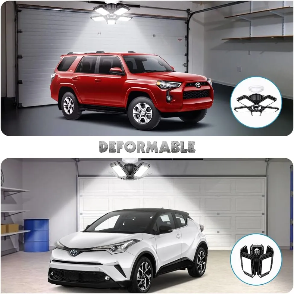 LED Garage Lights 2 Pack,Ceiling LED Shop Light 160W 16000LM 6500K Screw in Led Light with 5 1 Deformable Panels, Bright Led Lighting for Garage Workshop Basement Support E26/E27 Socket