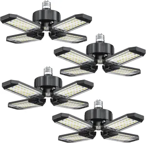 LED Garage Lights 4 Pack, 120W 12000LM Garage Lighting 6500K with 4 1 Deformable Panels, Screw Into E26 E27 Socket, Ceiling Lighting for Shop Workshop Basement Barn Attic Bay