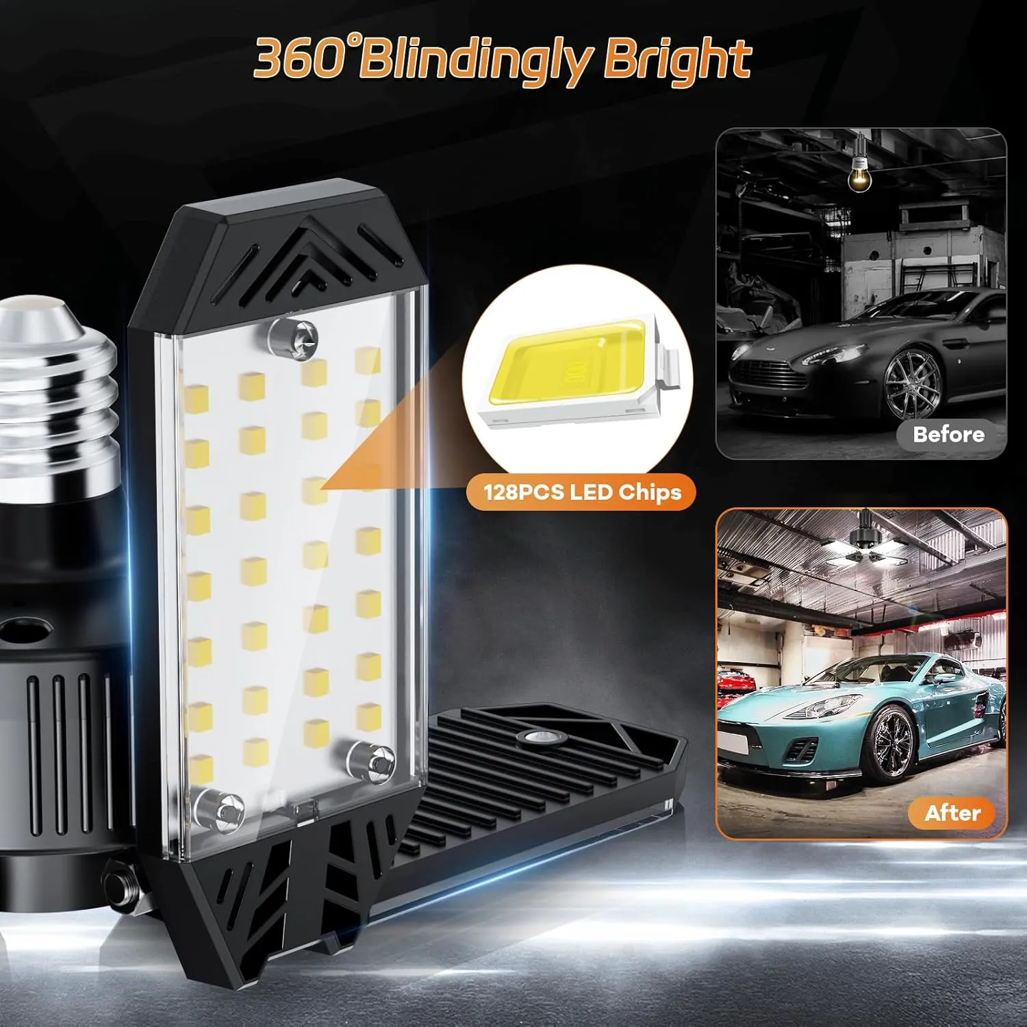 LED Garage Lights 4 Pack, 120W 12000LM Garage Lighting 6500K with 4 1 Deformable Panels, Screw Into E26 E27 Socket, Ceiling Lighting for Shop Workshop Basement Barn Attic Bay