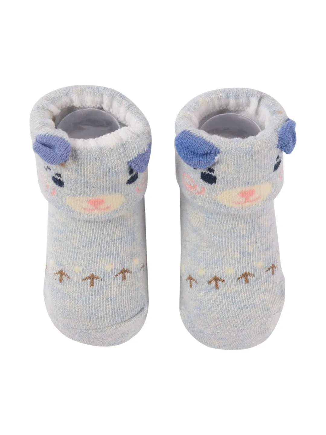 Light Blue Baby Socks with Cute Bear Face and Ear Accents