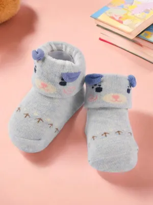 Light Blue Baby Socks with Cute Bear Face and Ear Accents