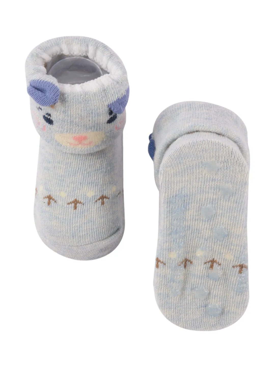 Light Blue Baby Socks with Cute Bear Face and Ear Accents