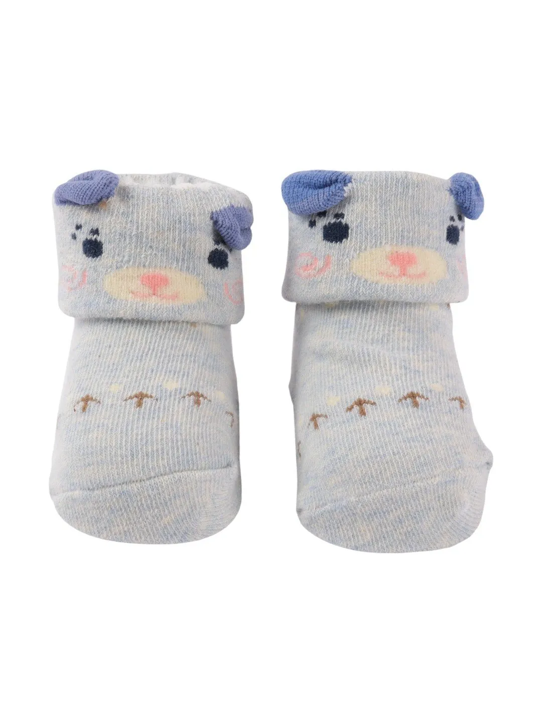 Light Blue Baby Socks with Cute Bear Face and Ear Accents