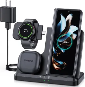 LK Charging Station for Samsung Wireless Charger for Samsung S25 Ultra S24 S23 S22 S21 Plus Z Fold Flip 6/5/4/3, 3 in 1 Wireless Watch Charger for Galaxy Watch 7/6/5 Pro/4/3(Black)