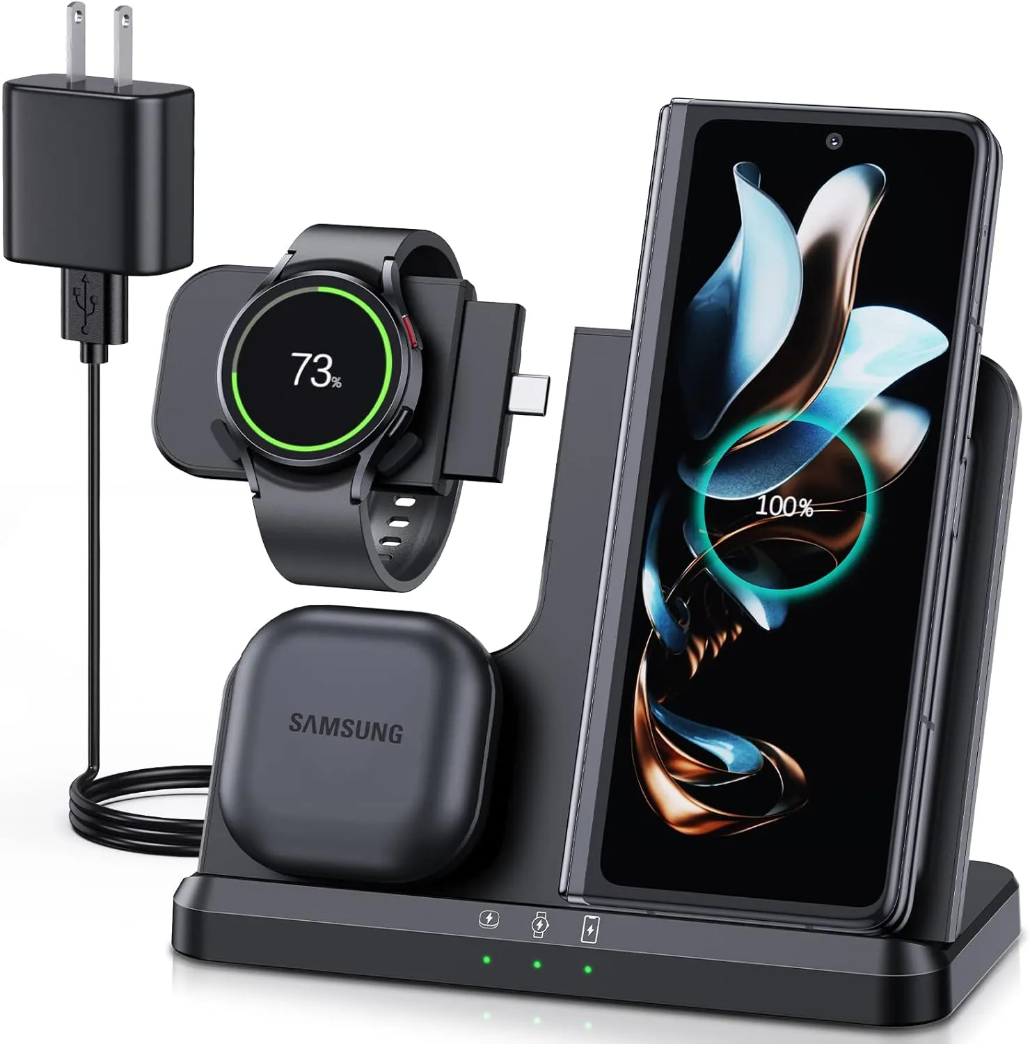 LK Charging Station for Samsung Wireless Charger for Samsung S25 Ultra S24 S23 S22 S21 Plus Z Fold Flip 6/5/4/3, 3 in 1 Wireless Watch Charger for Galaxy Watch 7/6/5 Pro/4/3(Black)