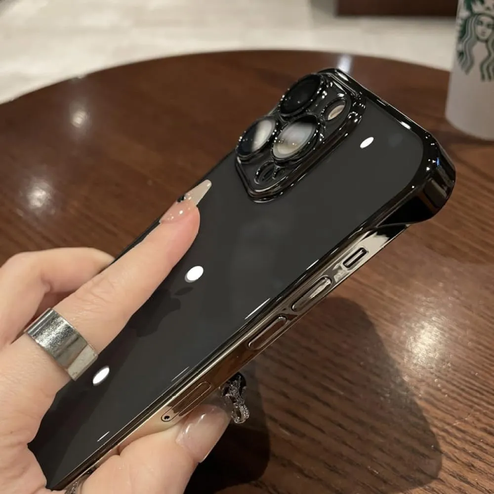 Luxury Plating Transparent Frameless Ultra Thin Case for iPhone 15 14 Plus 13 12 11 Pro Max Clear Hard Camera Protection Cover,Black,for iPhone 13