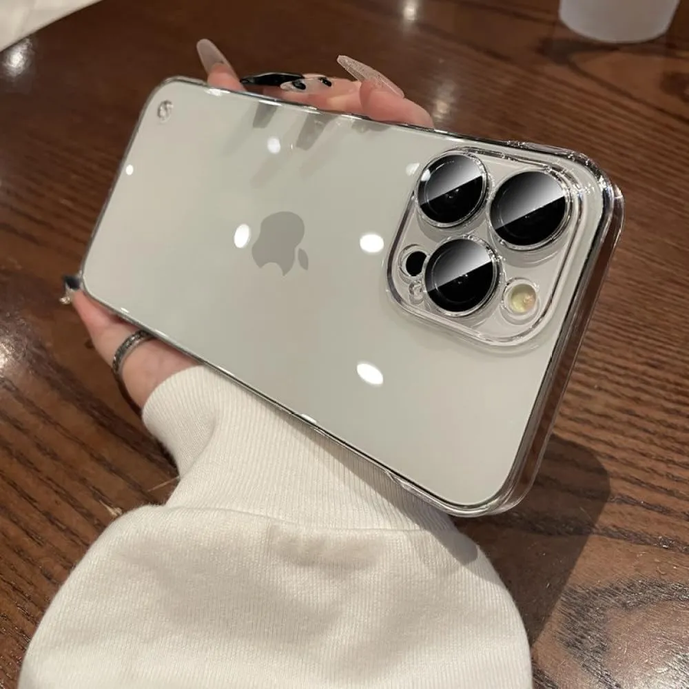 Luxury Plating Transparent Frameless Ultra Thin Case for iPhone 15 14 Plus 13 12 11 Pro Max Clear Hard Camera Protection Cover,Black,for iPhone 13