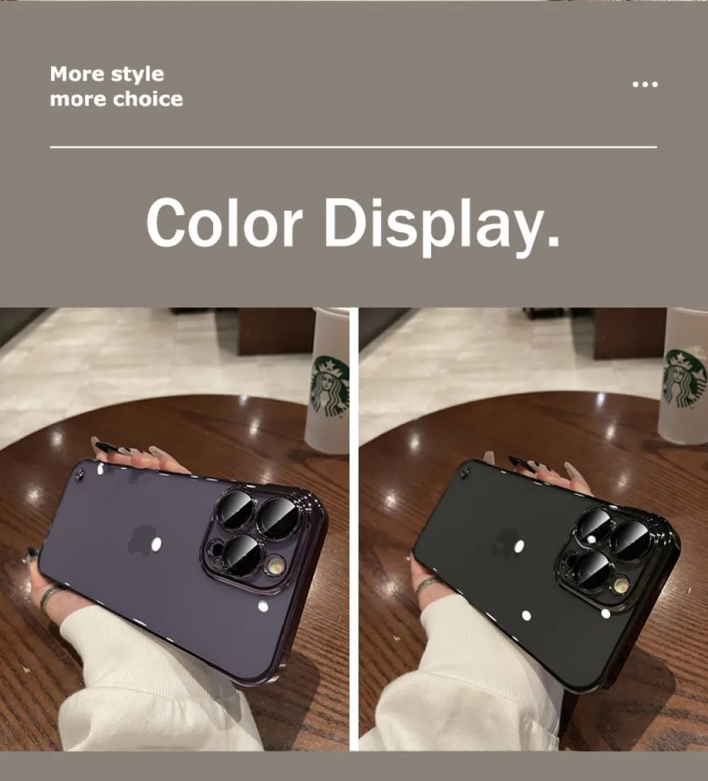 Luxury Plating Transparent Frameless Ultra Thin Case for iPhone 15 14 Plus 13 12 11 Pro Max Clear Hard Camera Protection Cover,Black,for iPhone 13