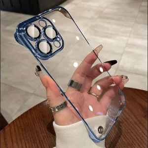Luxury Plating Transparent Frameless Ultra Thin Case for iPhone 15 14 Plus 13 12 11 Pro Max Clear Hard Camera Protection Cover,Blue,for iPhone 13