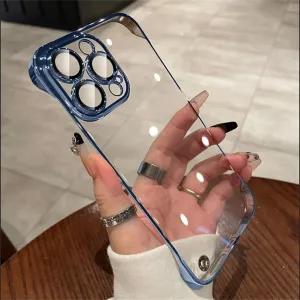 Luxury Plating Transparent Frameless Ultra Thin Case for iPhone 15 14 Plus 13 12 11 Pro Max Clear Hard Camera Protection Cover,Blue,for iPhone12