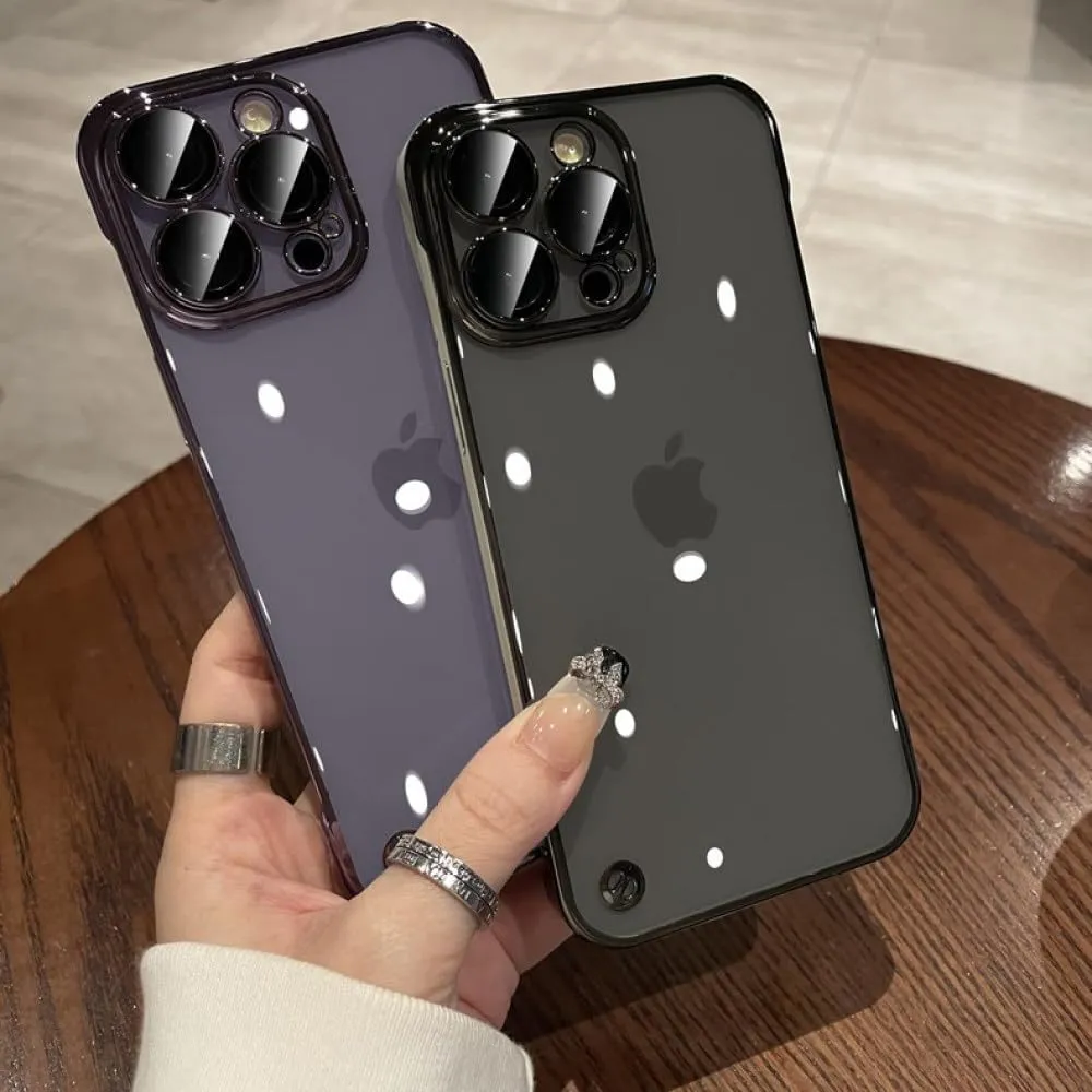 Luxury Plating Transparent Frameless Ultra Thin Case for iPhone 15 14 Plus 13 12 11 Pro Max Clear Hard Camera Protection Cover,Dark Purple,for iPhone 13