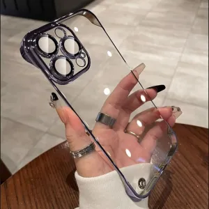 Luxury Plating Transparent Frameless Ultra Thin Case for iPhone 15 14 Plus 13 12 11 Pro Max Clear Hard Camera Protection Cover,Dark Purple,for iPhone 13