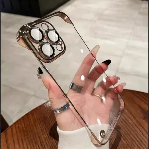 Luxury Plating Transparent Frameless Ultra Thin Case for iPhone 15 14 Plus 13 12 11 Pro Max Clear Hard Camera Protection Cover,Gold,for iphone11