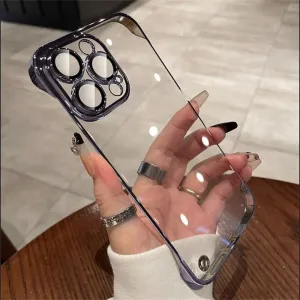 Luxury Plating Transparent Frameless Ultra Thin Case for iPhone 15 14 Plus 13 12 11 Pro Max Clear Hard Camera Protection Cover,Purple,for iPhone12