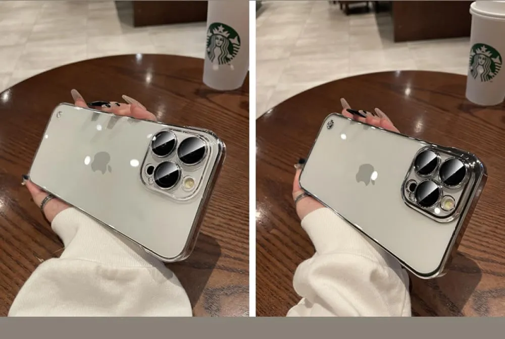 Luxury Plating Transparent Frameless Ultra Thin Case for iPhone 15 14 Plus 13 12 11 Pro Max Clear Hard Camera Protection Cover,Silver,for iPhone 13
