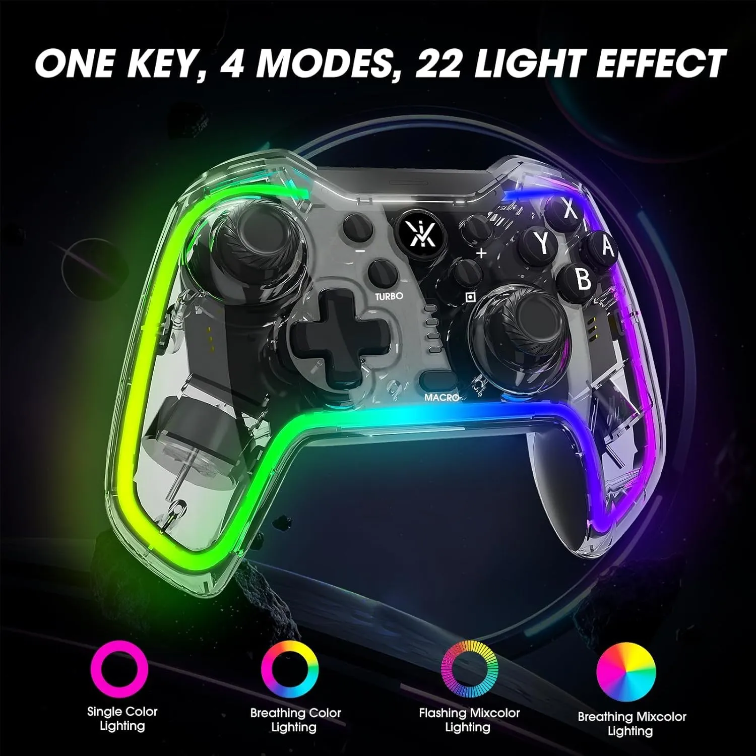Lyvix Wireless Switch Pro Controller with Hall Effect Joysticks, Game Controller for Nintendo Switch/Lite/OLED, RGB Gaming Controller for PC/IOS/Android/Steam, with Clicky Backbuttons,Turbo, Wake-up