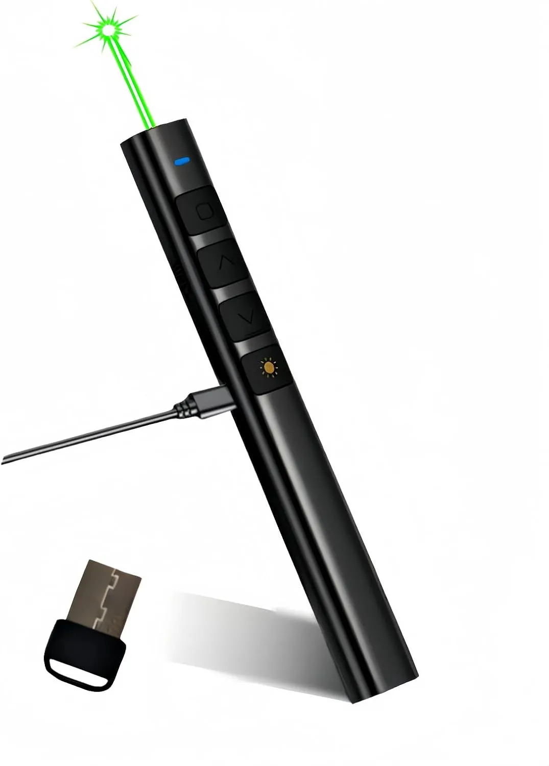 [M Monoie] Wireless Presenter Remote with Green Laser USB-C Rechargeable PowerPoint Clicker, 45-Day Battery, Anti-Loss DesignTactile Buttons for Classroom/Business Presentations, Mac/PC Compatible