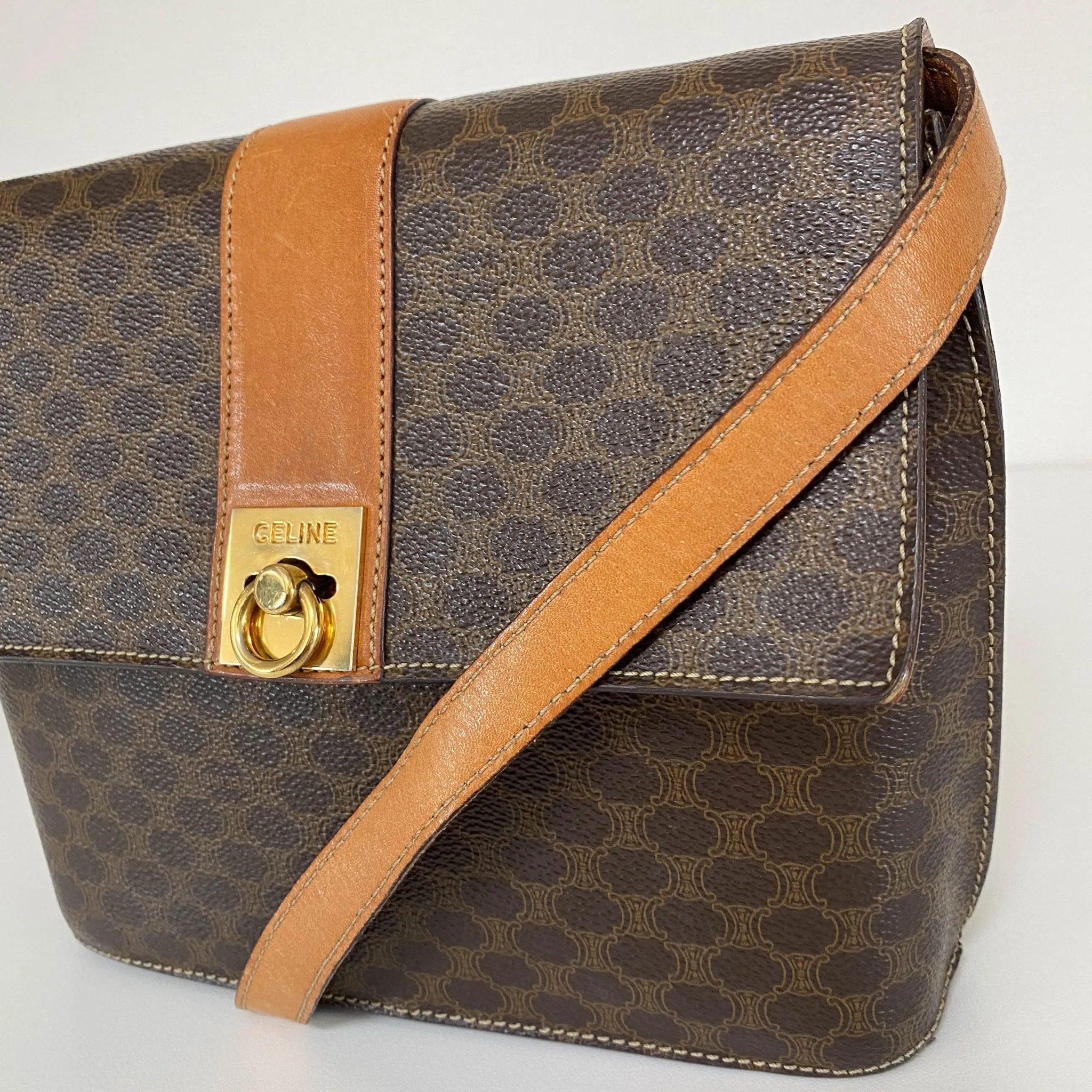 Macadam Triomphe Canvas Gold Ring Square Crossbody Bag
