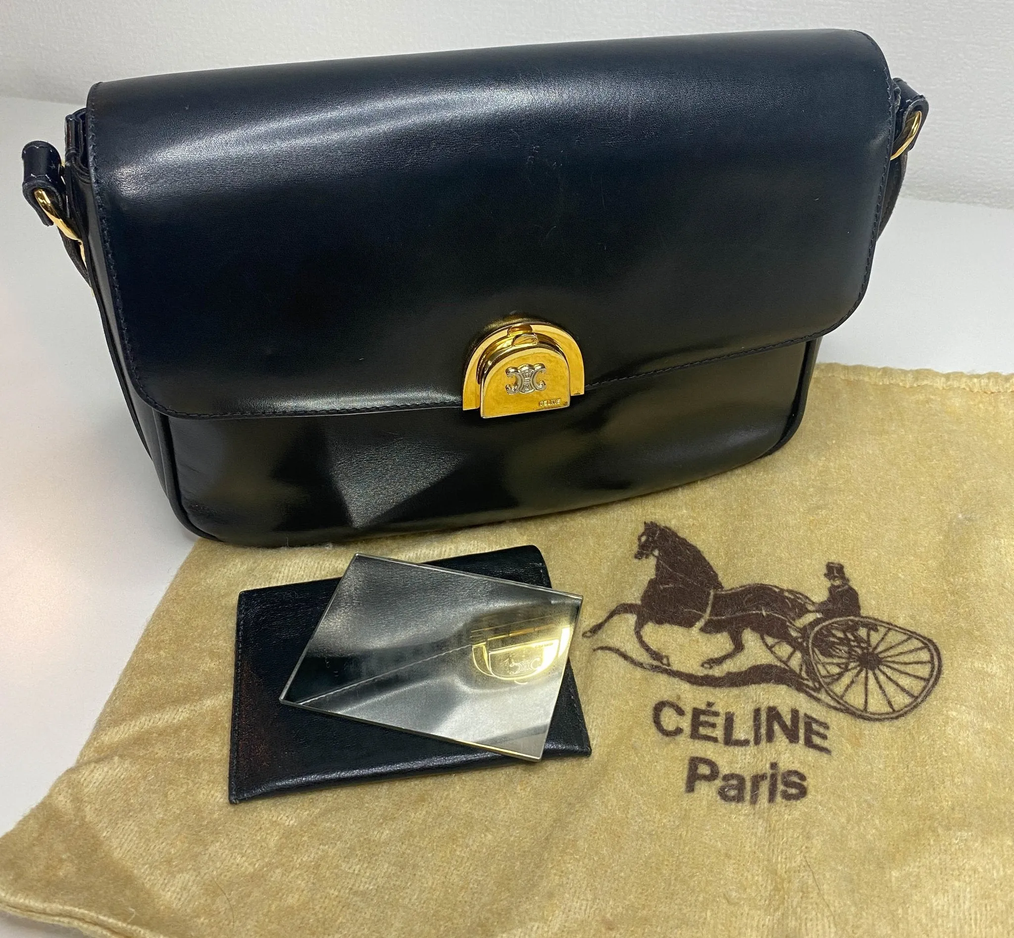 Macadam Triomphe Hardware Vintage Black Calf Leather Crossbody Bag