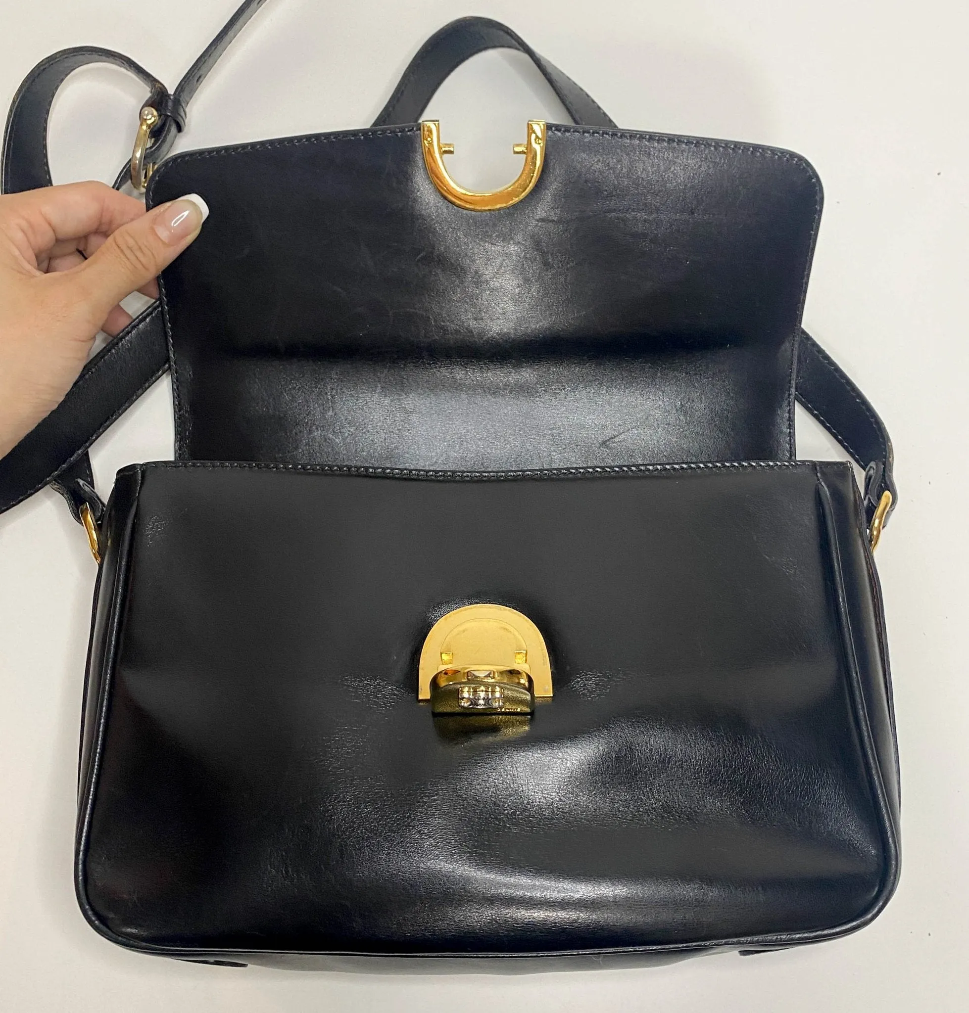 Macadam Triomphe Hardware Vintage Black Calf Leather Crossbody Bag