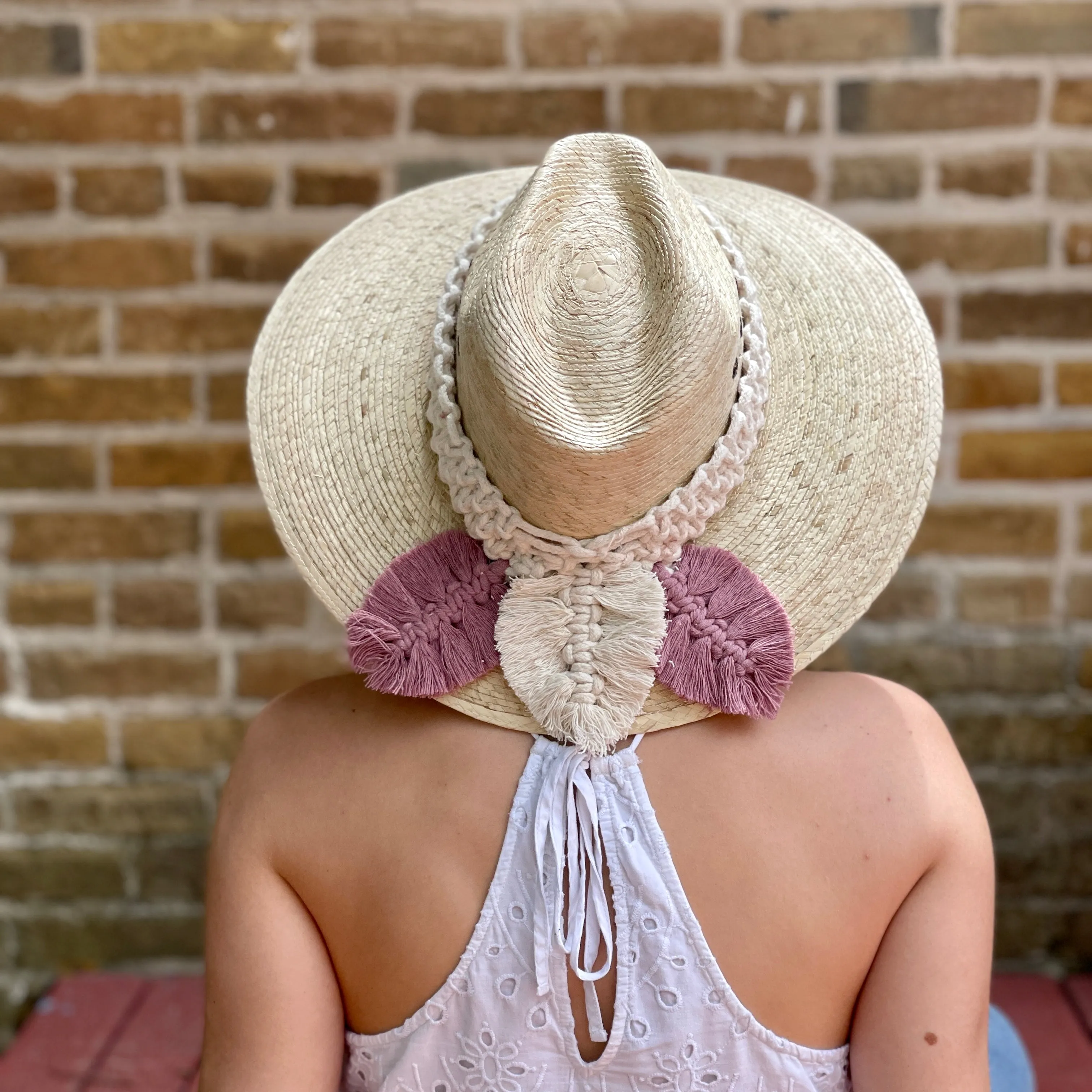 Macrame Feather Straw Hat
