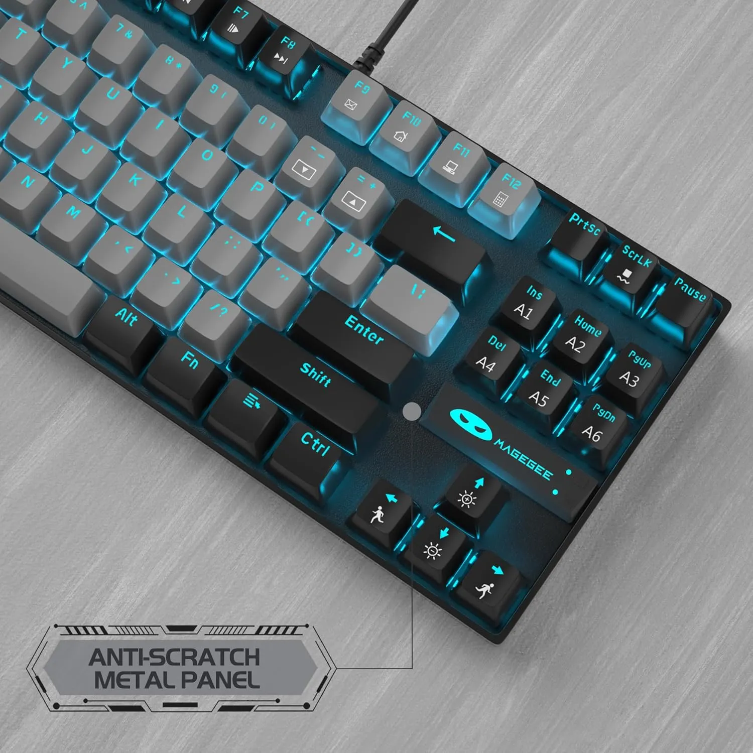 MageGee 75% Mechanical Gaming Keyboard with Blue Switch, LED Blue Backlit Keyboard, 87 Keys Compact TKL Wired Computer Keyboard for Windows Laptop PC Gamer - Grey/Black
